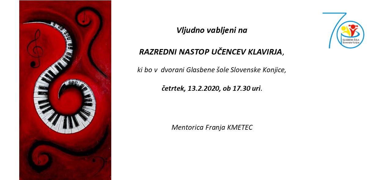 Razredni nastop učencev klavirja iz razreda Franje Kmetec